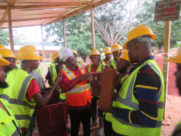 Participants getting training in stabilized earth bricks and eco-construction Belabo