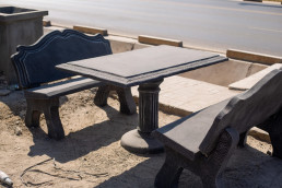 Outdoor furniture made using quarry dust by artisans from Kamloops Cooperative in Lusaka, Zambia