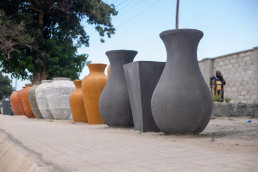 Decorative pots made from quarry dust by artisans from Kamloops Cooperative in Lusaka, Zambia