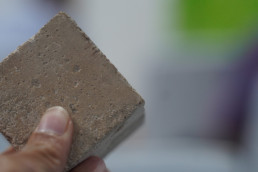 Low-carbon concrete (LC3) sample from the pilot production made in Fiji