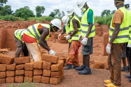 Laterite brick chiseling and shaping