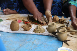 Clay artefacts displayed by the women potters in Nayawa village, Sigatoka