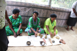 Women from Nayawa village during the opening of their community clay pottery display house