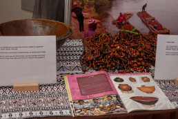 Clay beads made by artisans are used as lanyards. They were displayed at the Development Minerals exhibition in Zambia in 2024