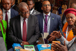 At the opening of the exhibition. On the foreground, from left to right: Dr. Hapenga Kabeta, Permanent Secretary of the Ministry of Mines and Mineral Development of Zambia; Anthony Brand, OACPS; Pauline Mundia, VP of Federation of Small-Scale Miners