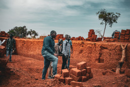 At a laterite block mining site