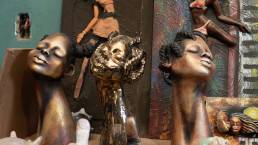 Assorted busts and masks made from Jamaican clay on display at the home studio of Artisan Robert Campbell of Hands in Clay (Khadabra)