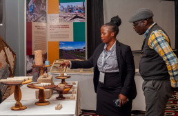 Participants at the exhibition visiting the construction materials stall