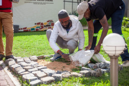Outside the exhibition, Zambian entrepreneurs showed the paving with cut stones