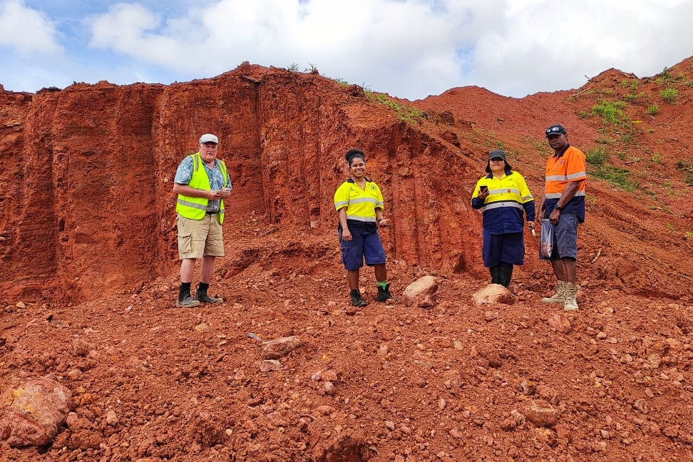 Robert Smith, Nanise Soko, Rigieta Ravuiwasa and Wame Macedru at one of the sampling sites at Pleass Global in Nabukavesi. Photo credit: UNDP Fiji