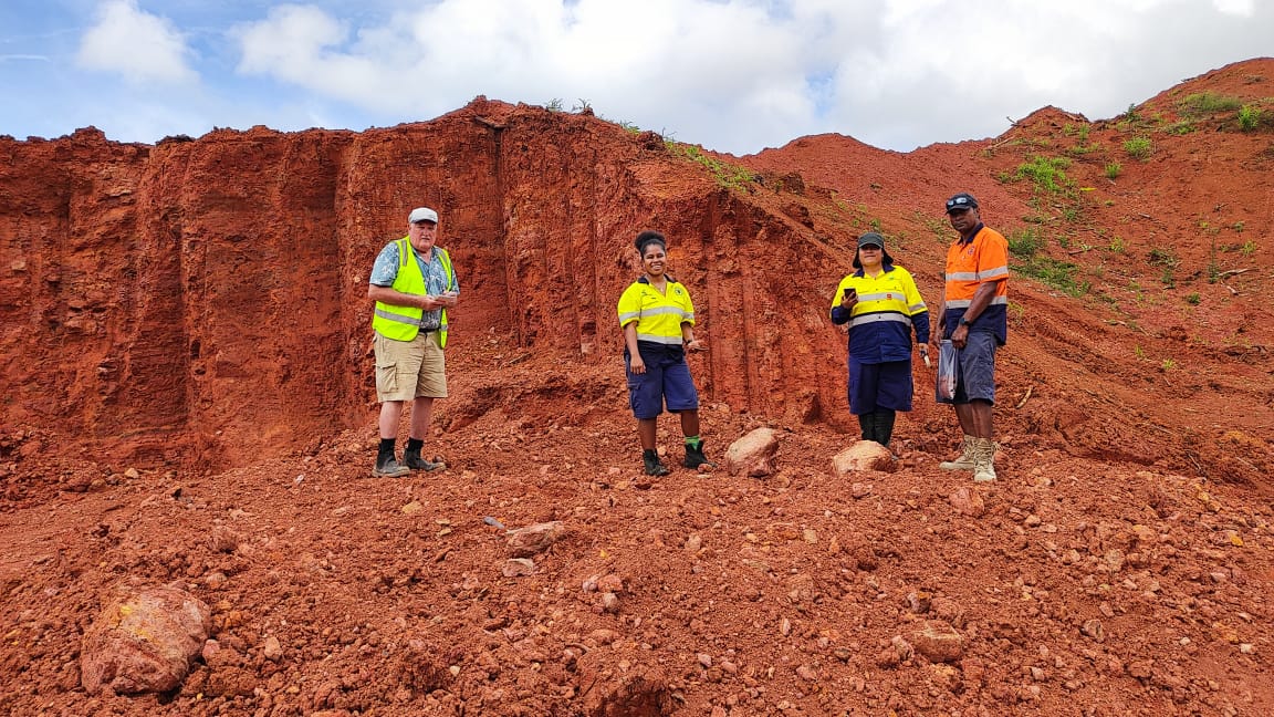 Robert Smith, Nanise Soko, Rigieta Ravuiwasa and Wame Macedru at one of the sampling sites at Pleass Global in Nabukavesi. Photo credit: UNDP Fiji
