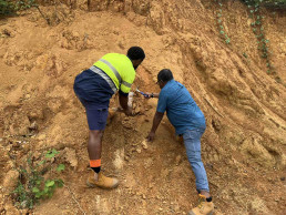 Lepani Solimailagi, Technical Officer of the Mineral Resources Department of Fiji, with Dr Soumen Maity on clay sampling at  Saru, Lautoka 