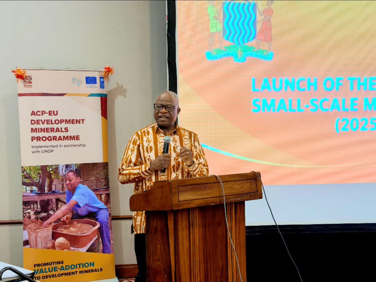 Permanent Secretary in the Ministry of Mines and Minerals Development, Dr. Hapenga M. Kabeta, delivers the keynote address during the launch of Zambia’s National Artisanal and Small-Scale Mining Strategy 2025–2029.